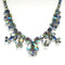 iridescent blue rhinestone necklace in white metal by Sherman from the 1950s 