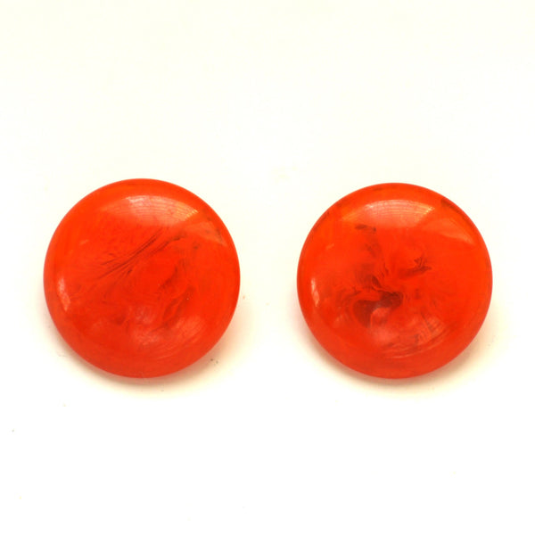 orange bakelite round button earrings french 1950s 