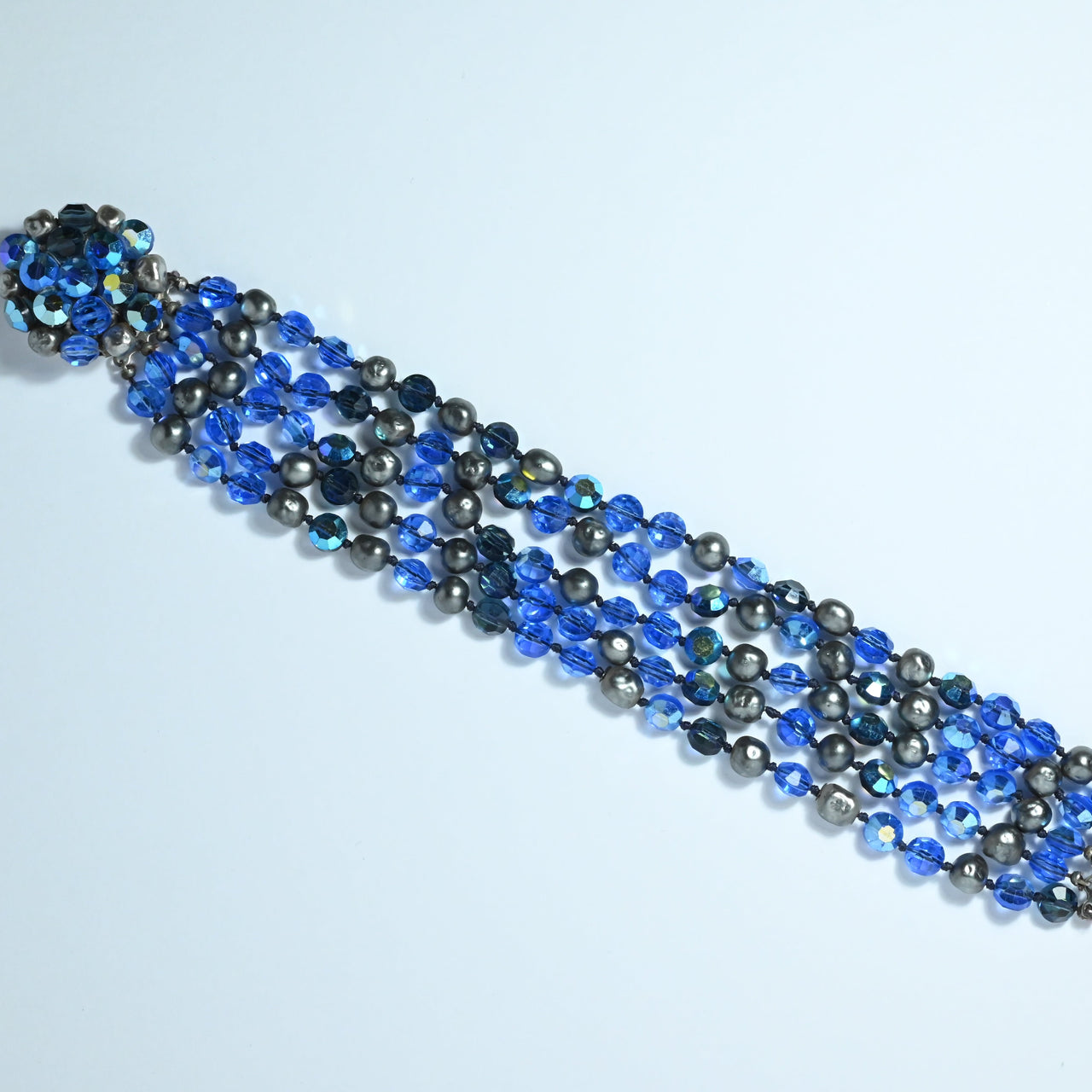 Lovely blue multistrand bracelet with cluster glass beaded clasp 