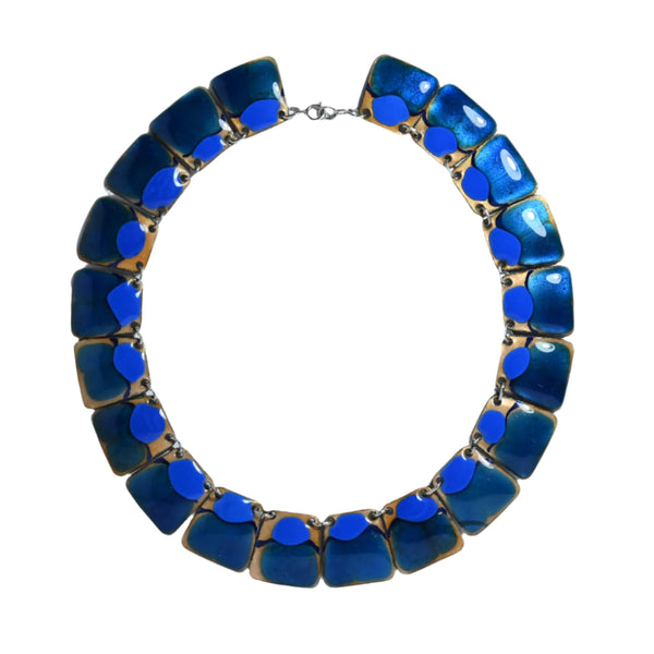 Stunning blue enamel necklace with square segments