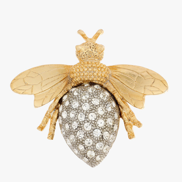 Gold plated Bumble Bee brooch with colourless crystal encrusted body measures 3 x 3cm