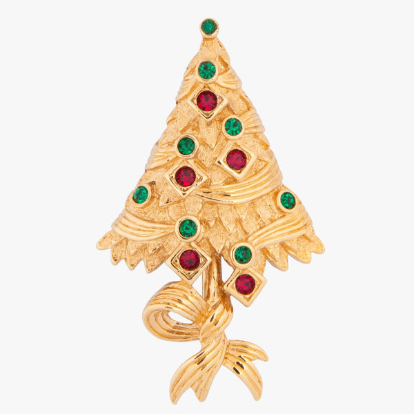 Vintage Christmas Tree brooch by Attwood & Sawyer red and green stones 