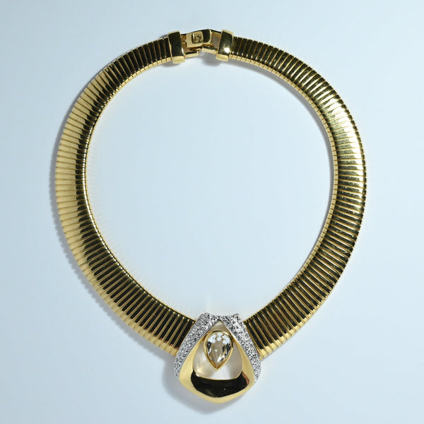 Fantastic quality gold plated collar clear stones 1980s vintage 