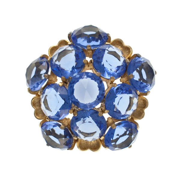 Beautiful clear blue stones in gold plated sphinx brooch from the 1960s