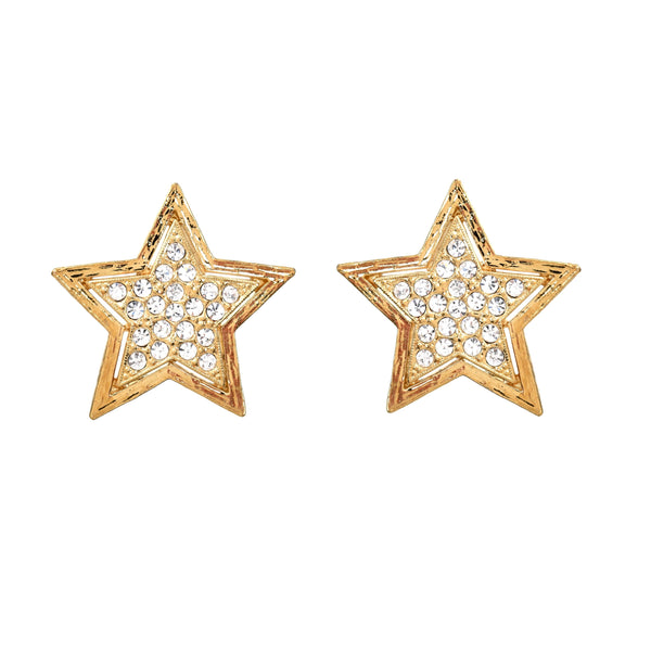 Gold plated vintage star crystal studded clip on earrings 