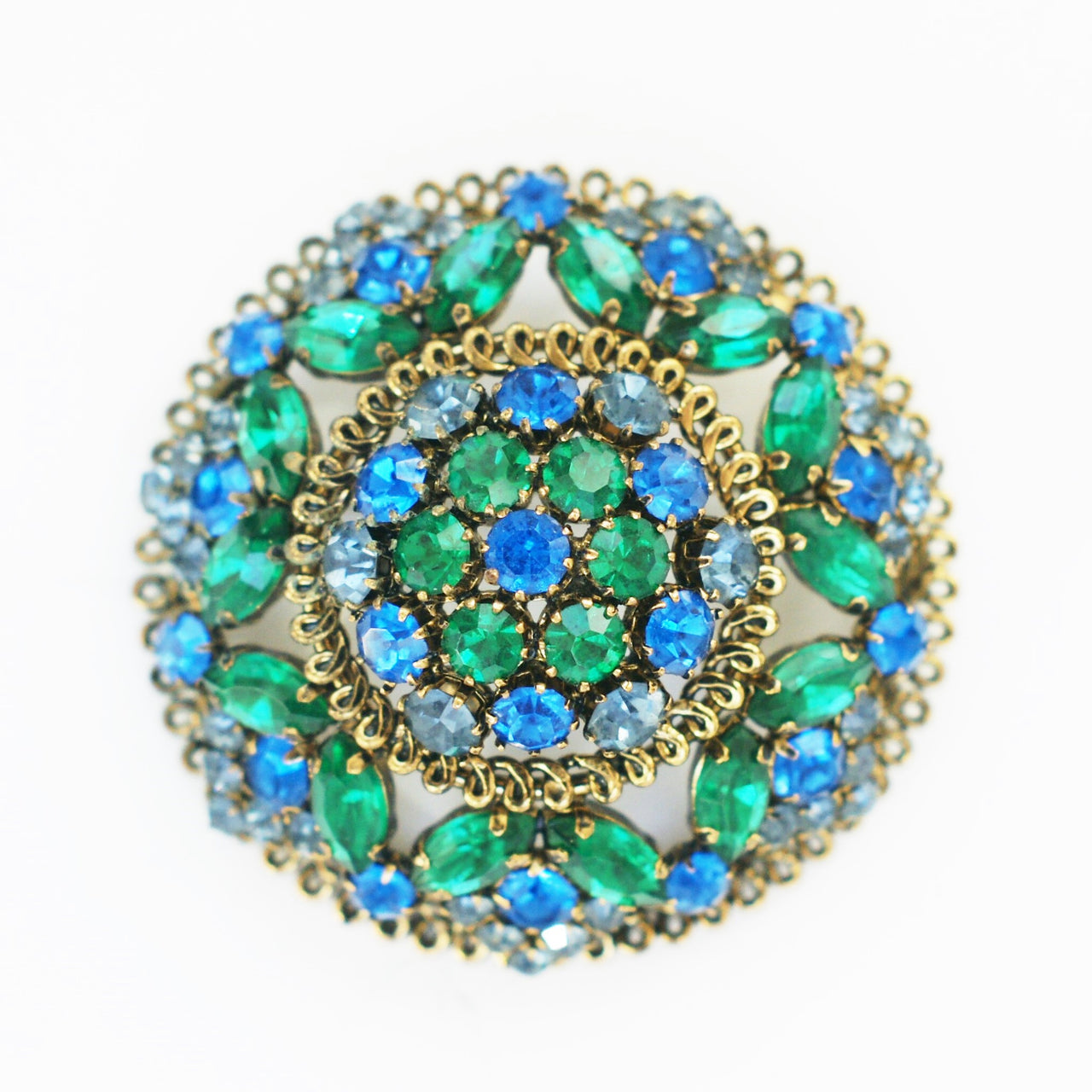 Green and Blue Rhinestone Brooch